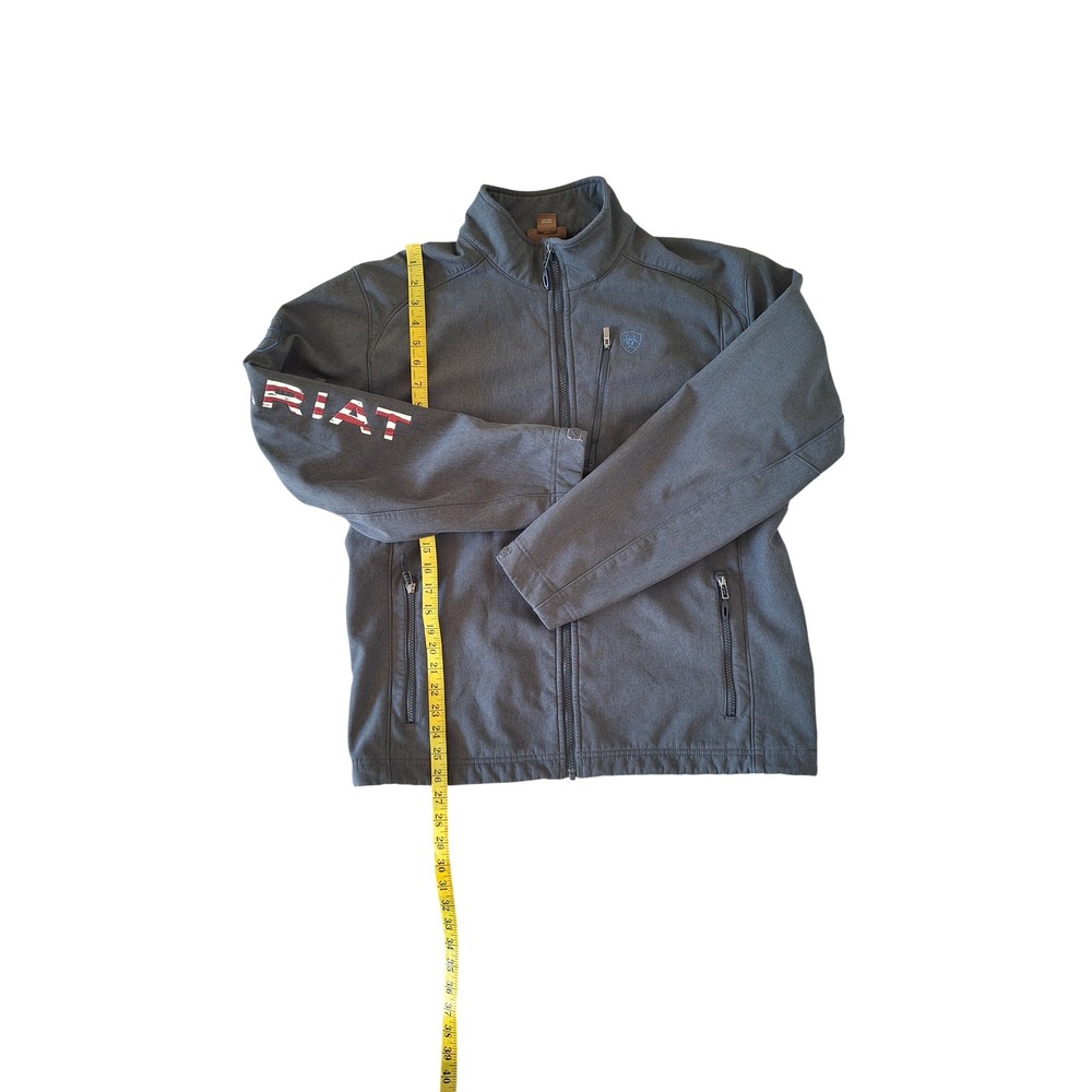 Ariat Mens Gray Softshell Jacket American Flag Graphic Full Zip Fleece Lined L